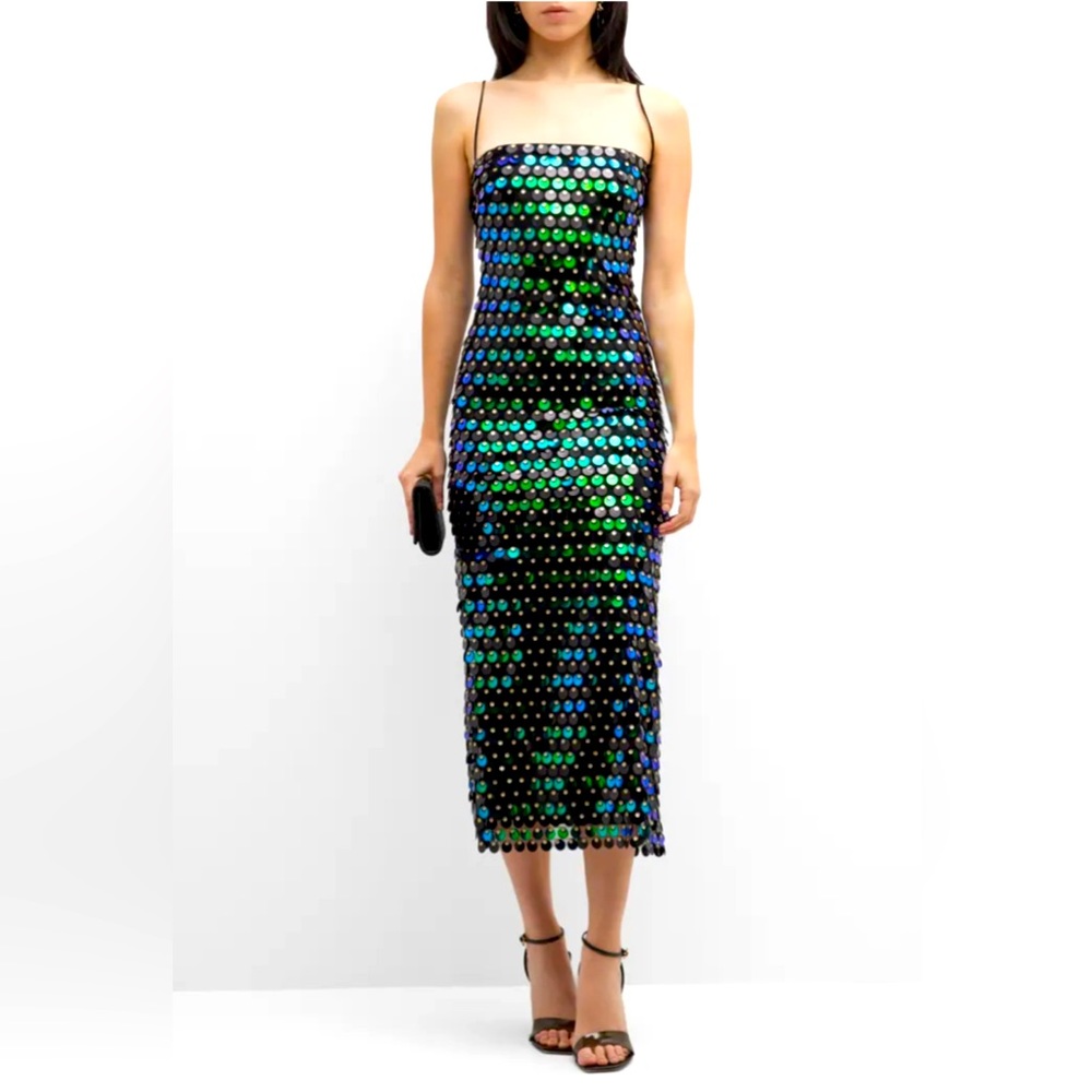 The New Arrivals by Ilkyaz Ozel Hologram Sequin slip dress.